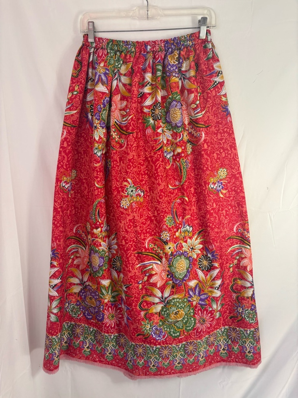 VTG Handmade Red Floral Boho Festival Gypsy Maxi Skirt OSFM